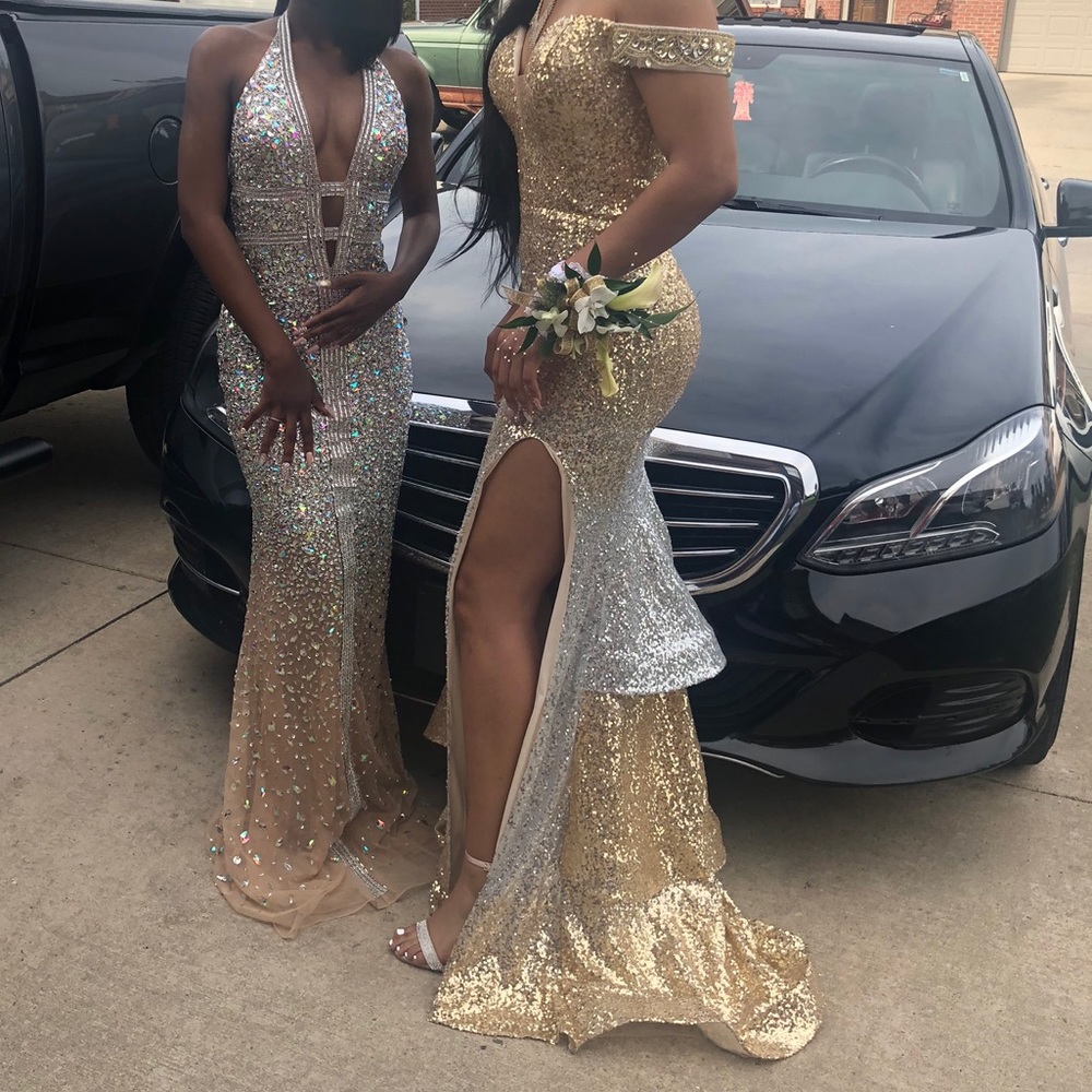 Gold/silver mid split prom dress - Picture 5 of 5
